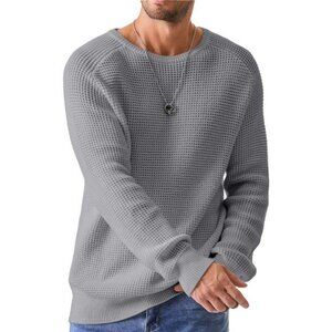Men's Crewneck Pullover Sweater Waffle Textured Knitted Sweaters Casual